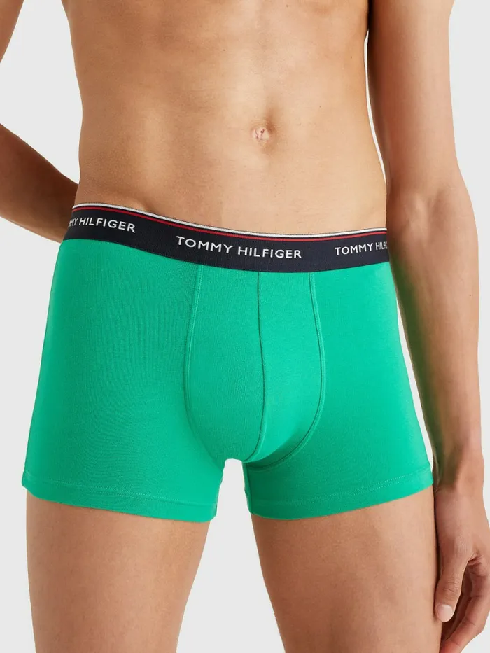 Tommy Hilfiger Exclusive 3Pack Organic Cotton Trunks Des SkyPrim GreenCypress Orang Mens Underwear Cheap On Sale
