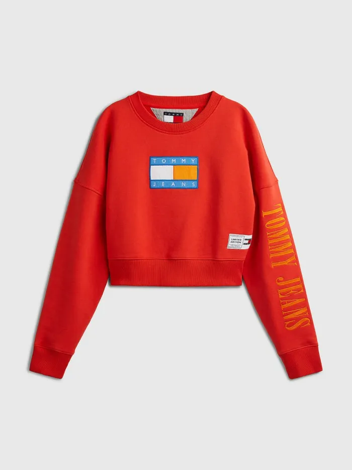 Tommy Hilfiger Exclusive Pop Drop Cropped Sweatshirt Wagon Red Womens Sweatshirts and Hoodies Casaul Tommy Hilfiger Exclusive Pop Drop Cropped Sweatshirt Wagon Red Womens Sweatshirts and Hoodies Casaul