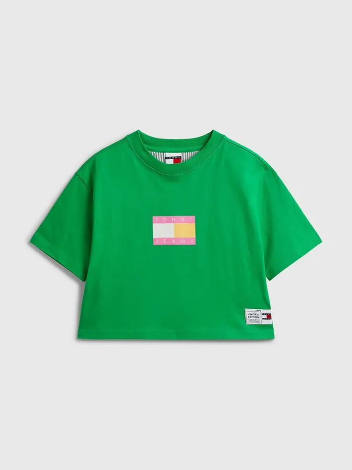 Tommy Hilfiger Exclusive Pop Drop Cropped TShirt Spring Palm Green Womens TShirts Sale Tommy Hilfiger Exclusive Pop Drop Cropped TShirt Spring Palm Green Womens TShirts Sale