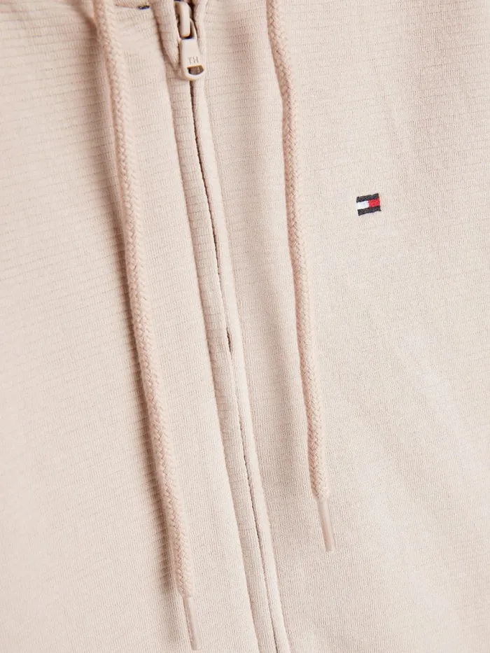 Tommy Hilfiger Exclusive Rib Knit ZipThrough Hoody Balanced Beige Womens Sweatshirts and Hoodies Popular