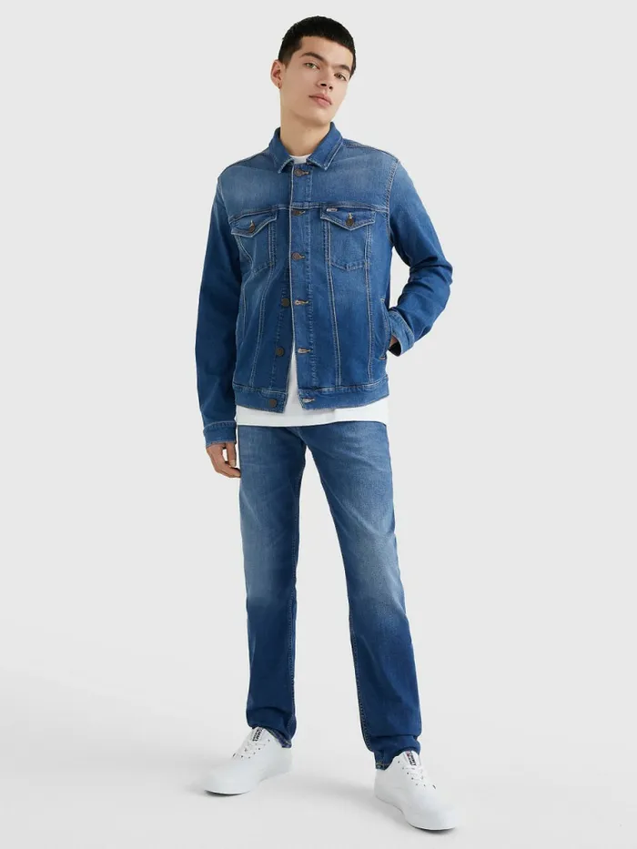 Tommy Hilfiger Faded Stretch Denim Jacket Wilson Mid Blue Stretch Mens Coats and Jackets Sale