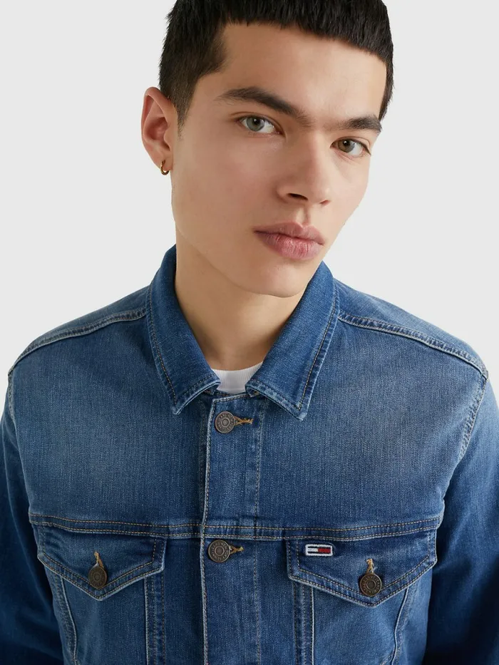Tommy Hilfiger Faded Stretch Denim Jacket Wilson Mid Blue Stretch Mens Coats and Jackets Sale