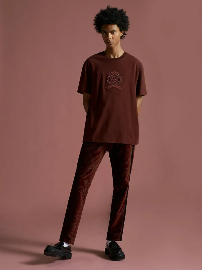Tommy Hilfiger Festive Tonal Crest TShirt Classic Mahogany Mens TShirts Gift for Friend