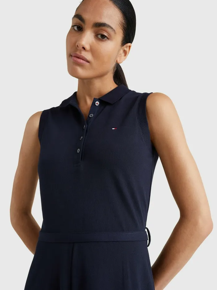 Tommy Hilfiger Fit And Flare Sleeveless Polo Dress Desert Sky Womens Dresses and Jumpsuits On Sale