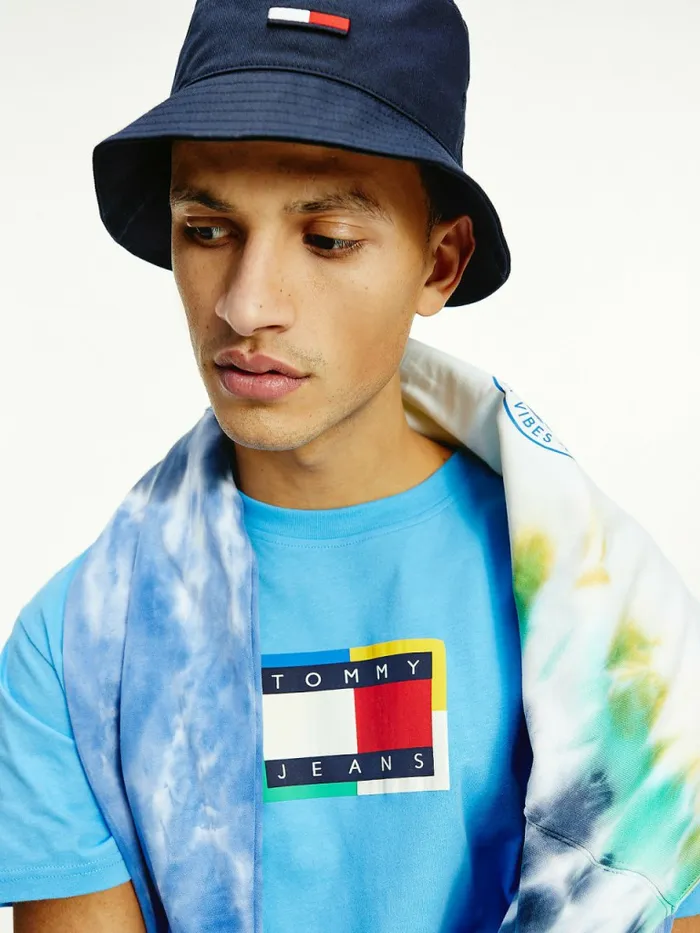 Tommy Hilfiger Flag Embroidery Bucket Hat Twilight Navy Mens Hats and Scarves Cheap On Sale