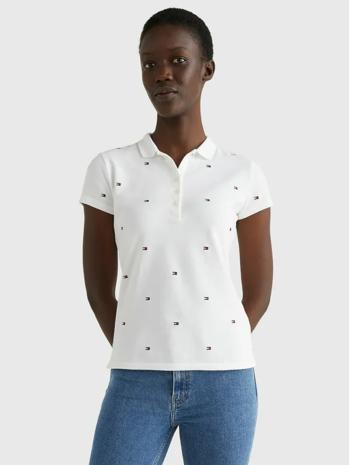 Tommy Hilfiger Flag Embroidery Slim Fit Polo Mini Flag All Over EmbrWhite Womens Polo Shirts Gift 4 You Tommy Hilfiger Flag Embroidery Slim Fit Polo Mini Flag All Over EmbrWhite Womens Polo Shirts Gift 4 You
