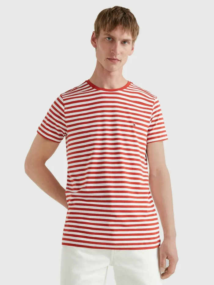 Tommy Hilfiger Flag Embroidery Slim Fit TShirt Cinnabar RedWhite Mens TShirts Popular Tommy Hilfiger Flag Embroidery Slim Fit TShirt Cinnabar RedWhite Mens TShirts Popular