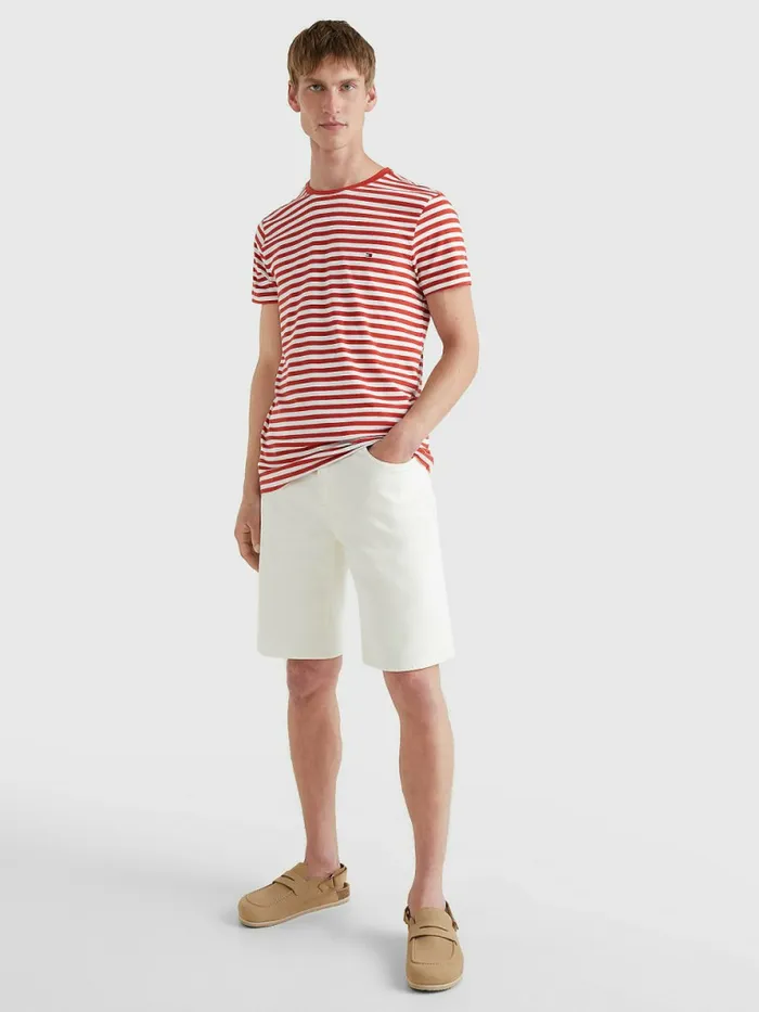 Tommy Hilfiger Flag Embroidery Slim Fit TShirt Cinnabar RedWhite Mens TShirts Popular