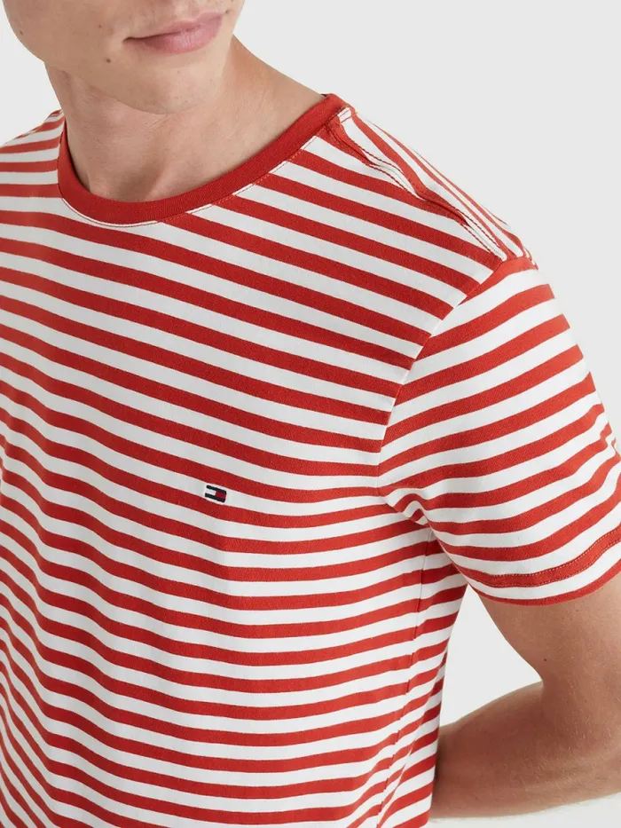 Tommy Hilfiger Flag Embroidery Slim Fit TShirt Cinnabar RedWhite Mens TShirts Popular