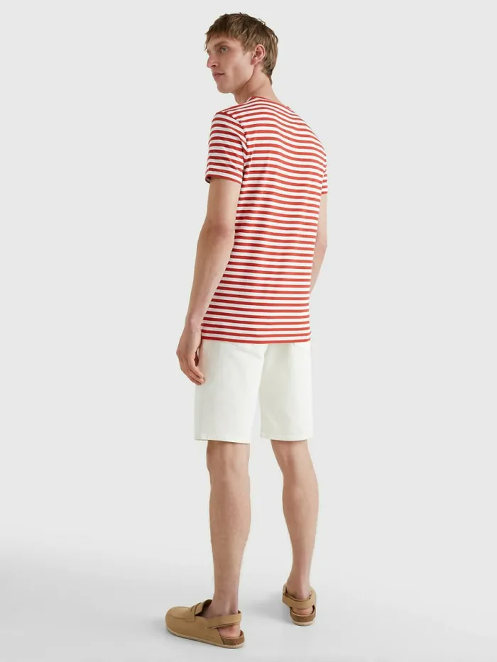 Tommy Hilfiger Flag Embroidery Slim Fit TShirt Cinnabar RedWhite Mens TShirts Popular