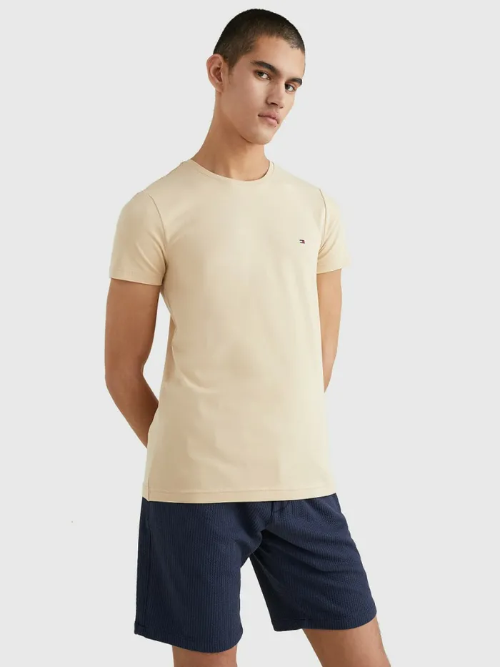 Tommy Hilfiger Flag Embroidery Slim Fit TShirt Clayed Pebble Mens TShirts Cheap On Sale Tommy Hilfiger Flag Embroidery Slim Fit TShirt Clayed Pebble Mens TShirts Cheap On Sale