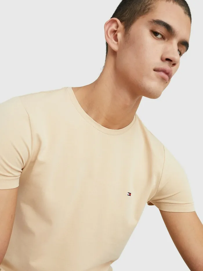 Tommy Hilfiger Flag Embroidery Slim Fit TShirt Clayed Pebble Mens TShirts Cheap On Sale