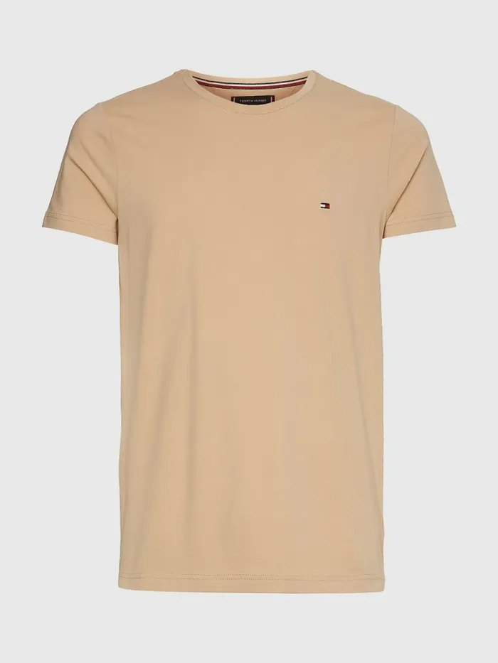 Tommy Hilfiger Flag Embroidery Slim Fit TShirt Clayed Pebble Mens TShirts Cheap On Sale