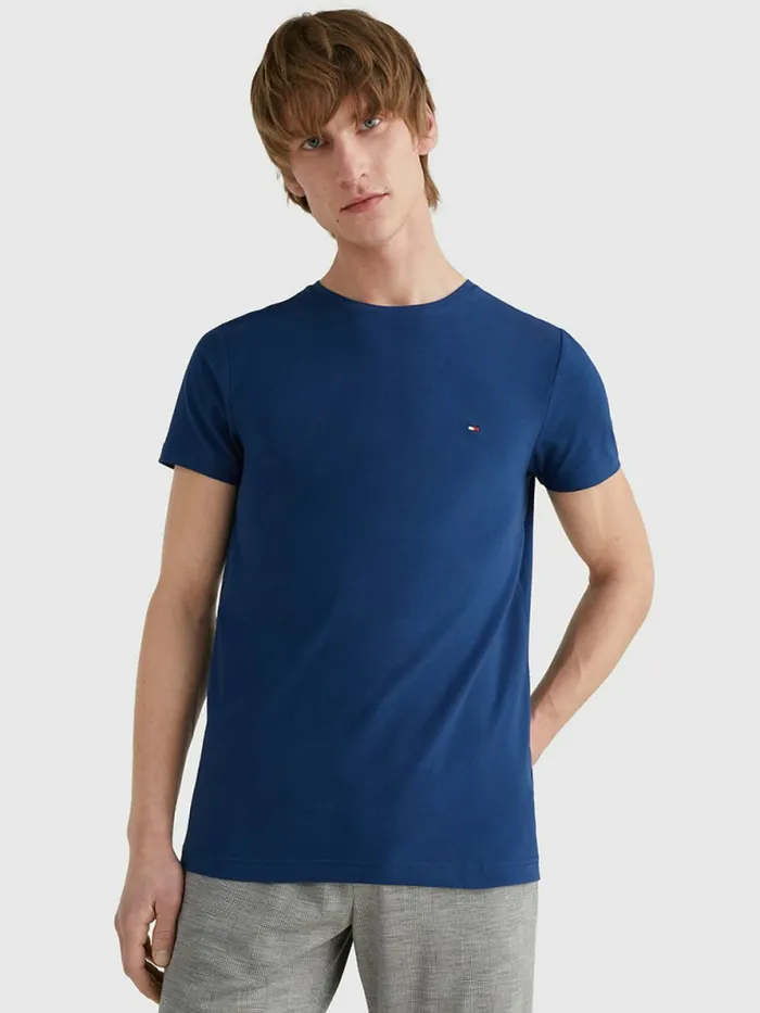 Tommy Hilfiger Flag Embroidery Slim Fit TShirt Twilight Indigo Mens TShirts Gift for Friend Tommy Hilfiger Flag Embroidery Slim Fit TShirt Twilight Indigo Mens TShirts Gift for Friend