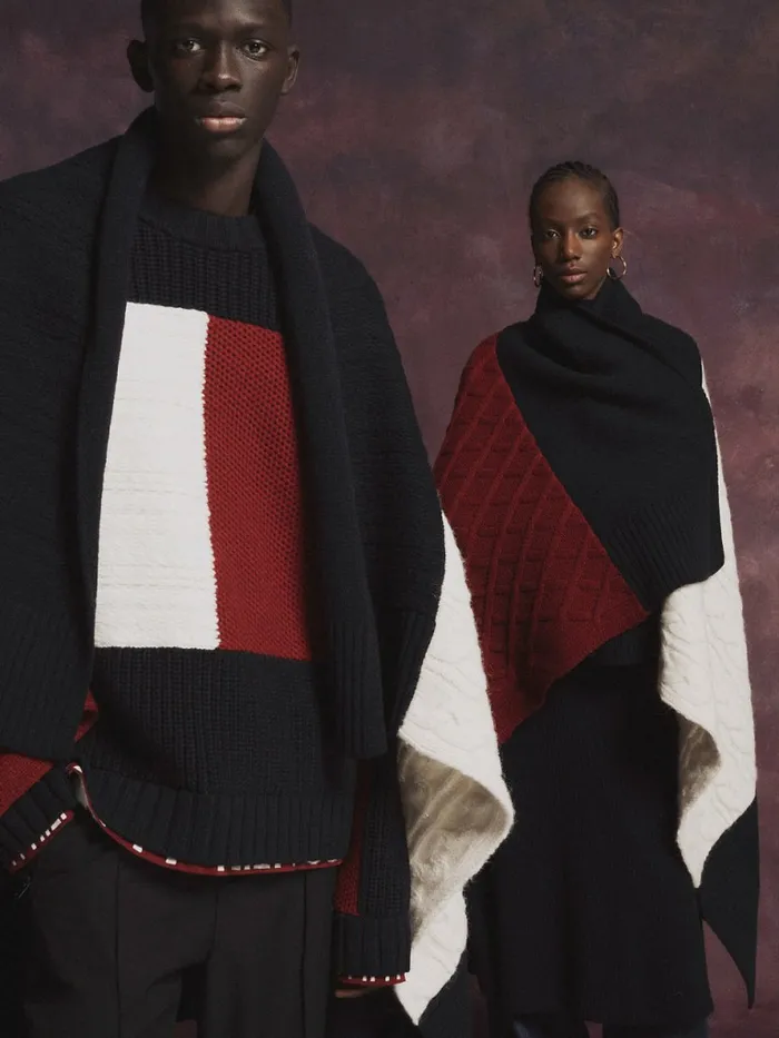 Tommy Hilfiger Flag Icon ColourBlocked Blanket Scarf Desert Sky Womens Hats and Scarves For Sale