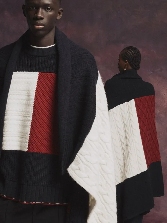 Tommy Hilfiger Flag Icon ColourBlocked Blanket Scarf Desert Sky Womens Hats and Scarves For Sale