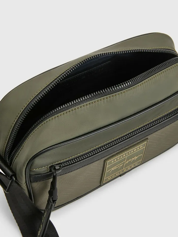Tommy Hilfiger Flag Jacquard Reporter Bag Army Green Flag Monogram Mens Bags Near Me