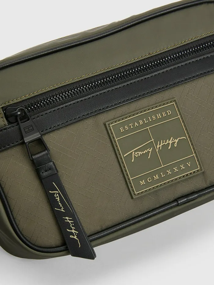 Tommy Hilfiger Flag Jacquard Reporter Bag Army Green Flag Monogram Mens Bags Near Me