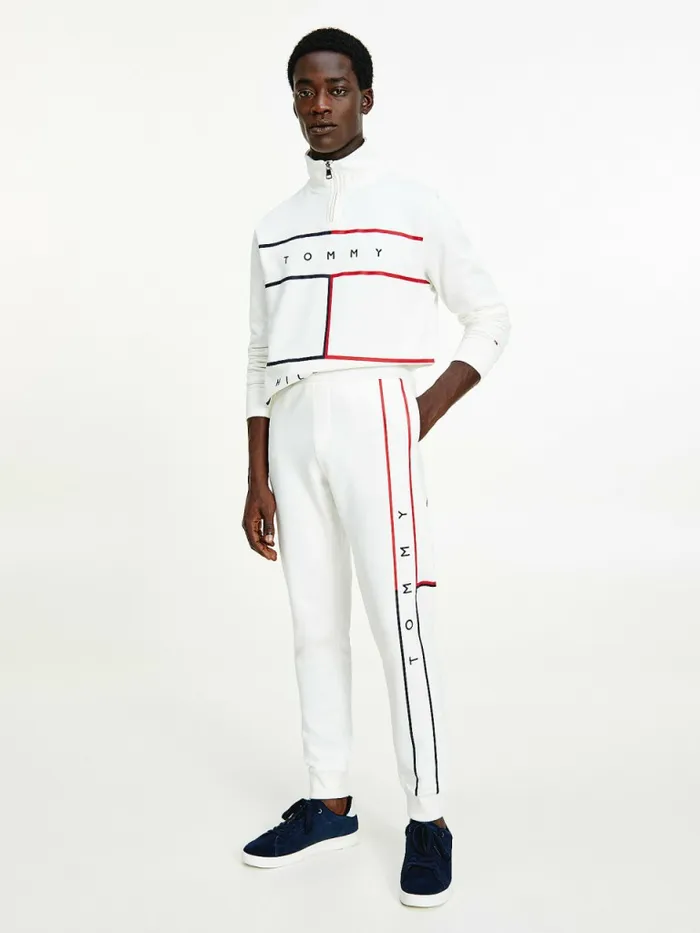 Tommy Hilfiger Flag Logo Cuffed Joggers Ecru Mens Tracksuits Gift for Friend