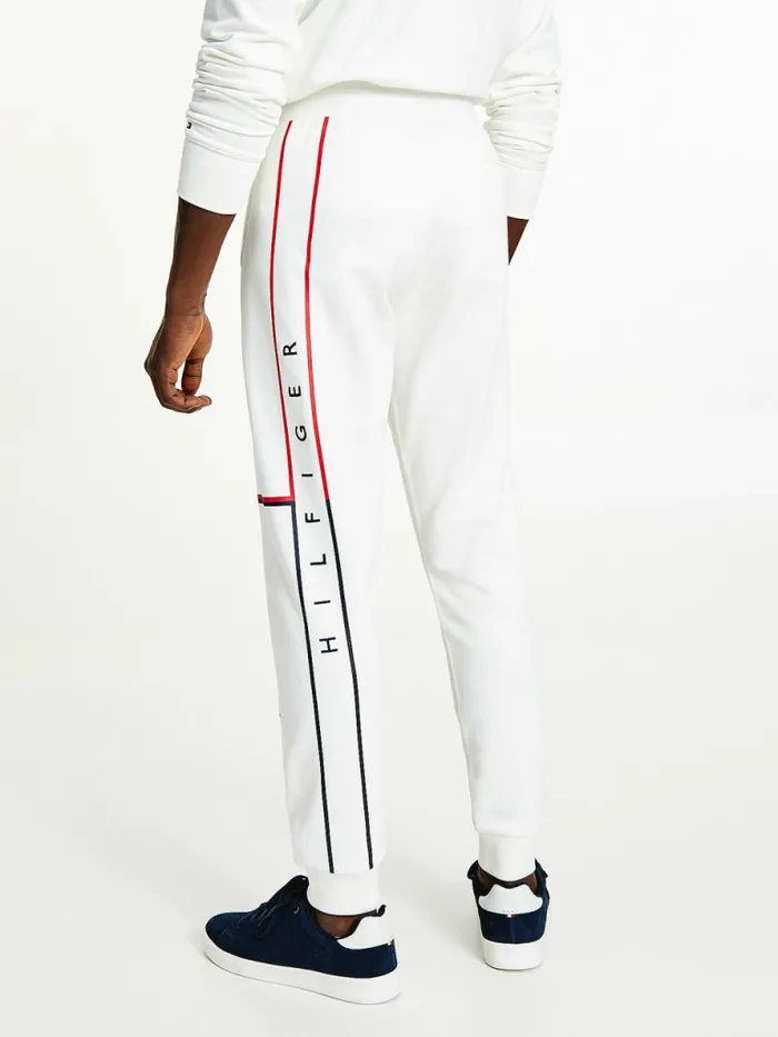 Tommy Hilfiger Flag Logo Cuffed Joggers Ecru Mens Tracksuits Gift for Friend