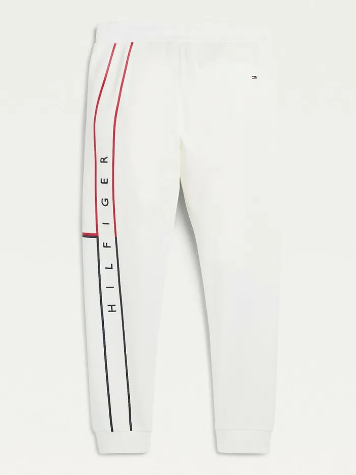 Tommy Hilfiger Flag Logo Cuffed Joggers Ecru Mens Tracksuits Gift for Friend