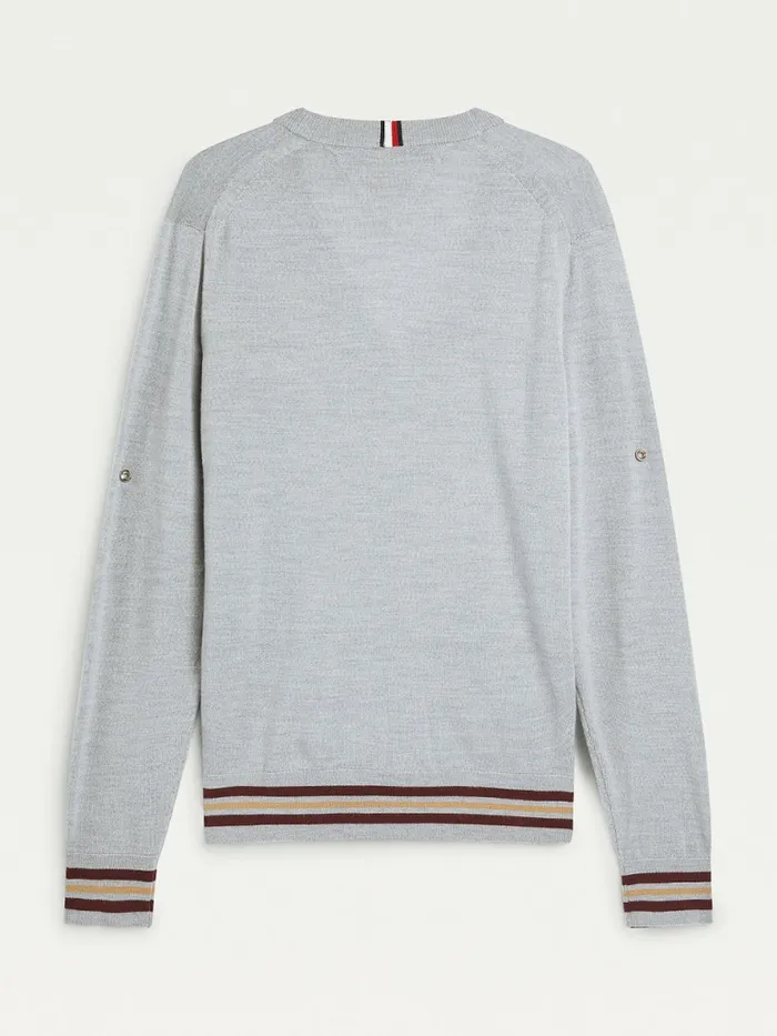 Tommy Hilfiger Flag Logo Merino Wool Cardigan Medium Grey Heather Mens Knitwear For Sale