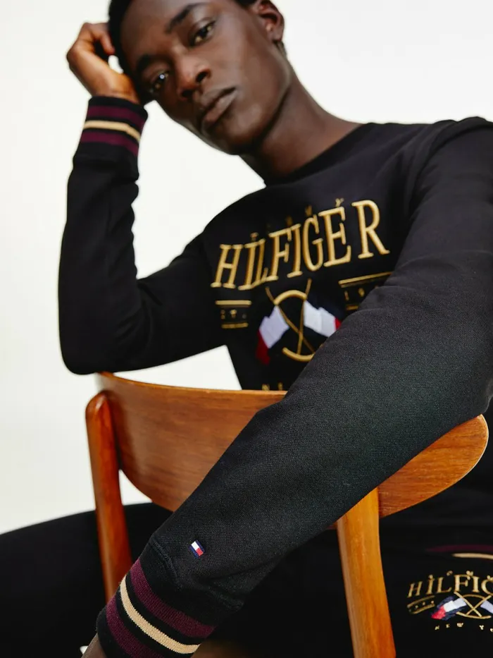 Tommy Hilfiger Flag Logo Sweatshirt Black Mens Sweatshirts and Hoodies Gift 4 You