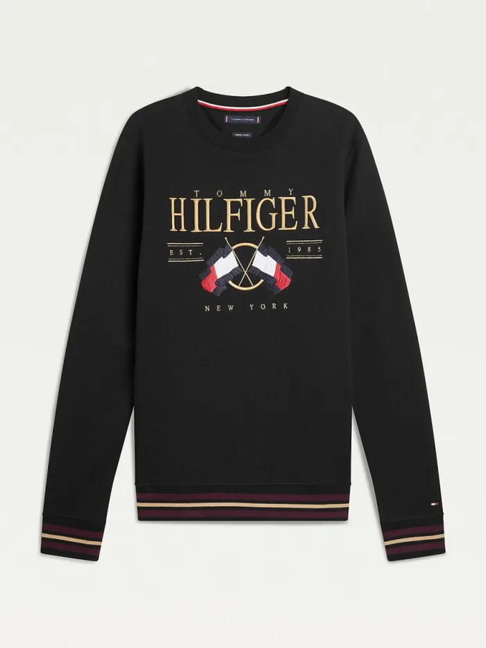 Tommy Hilfiger Flag Logo Sweatshirt Black Mens Sweatshirts and Hoodies Gift 4 You