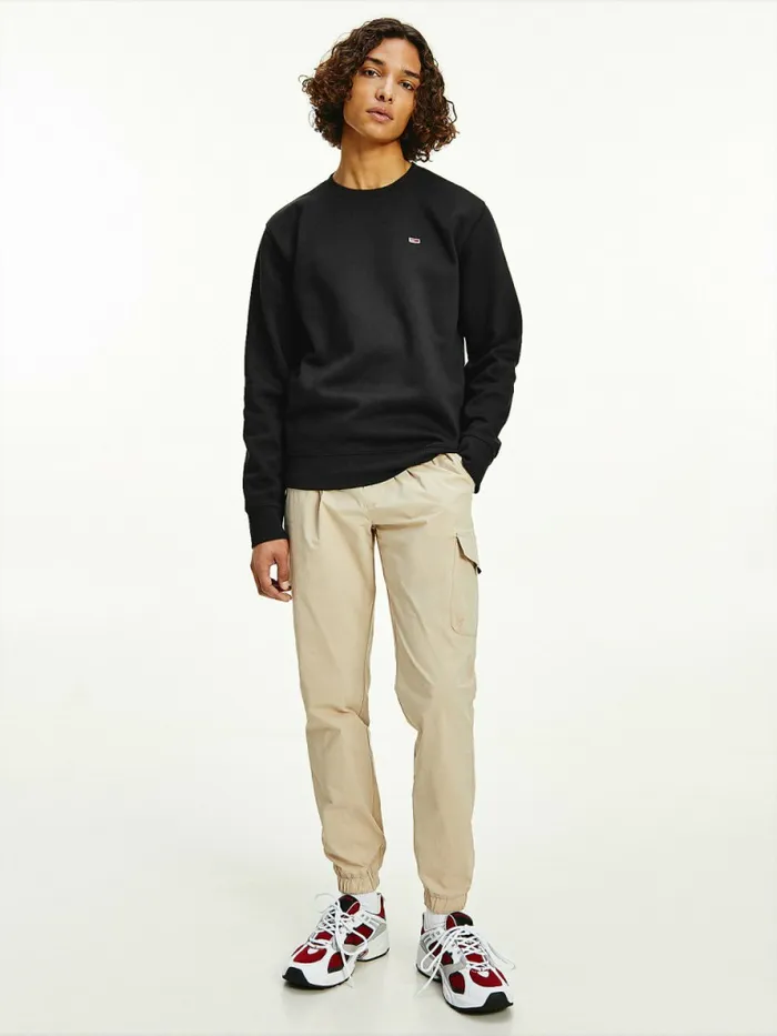 Tommy Hilfiger Flag Patch Fleece Sweatshirt Black Mens Essentials