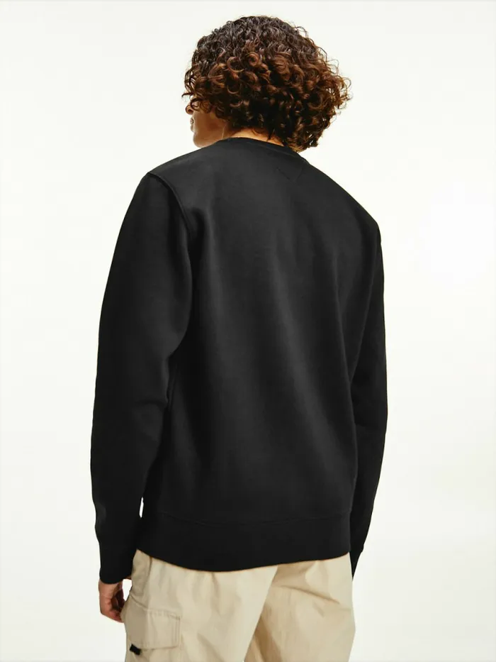 Tommy Hilfiger Flag Patch Fleece Sweatshirt Black Mens Essentials