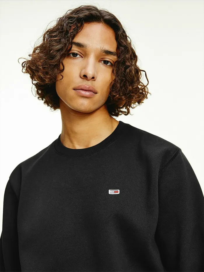 Tommy Hilfiger Flag Patch Fleece Sweatshirt Black Mens Essentials