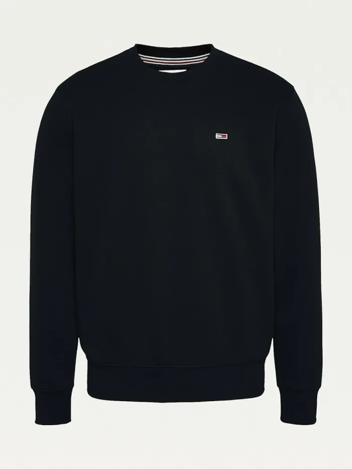 Tommy Hilfiger Flag Patch Fleece Sweatshirt Black Mens Essentials