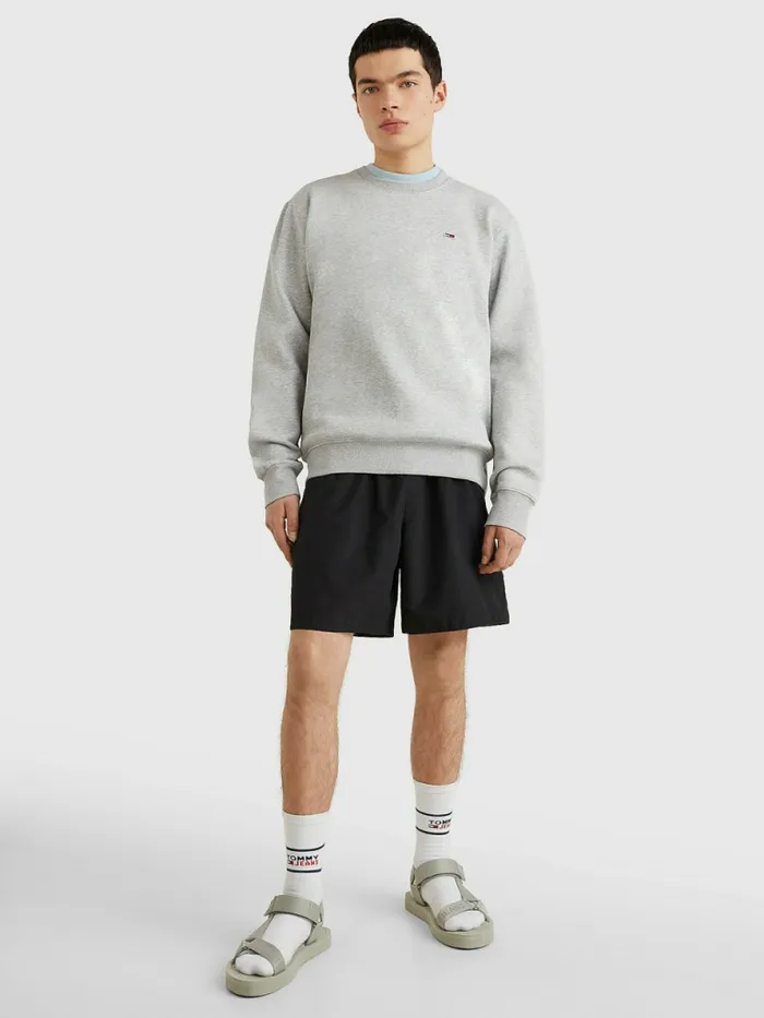 Tommy Hilfiger Flag Patch Fleece Sweatshirt Lt Grey Htr Mens Sweatshirts and Hoodies Gift 4 You