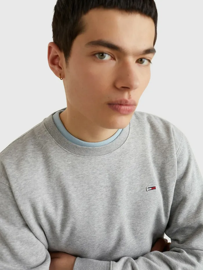 Tommy Hilfiger Flag Patch Fleece Sweatshirt Lt Grey Htr Mens Sweatshirts and Hoodies Gift 4 You