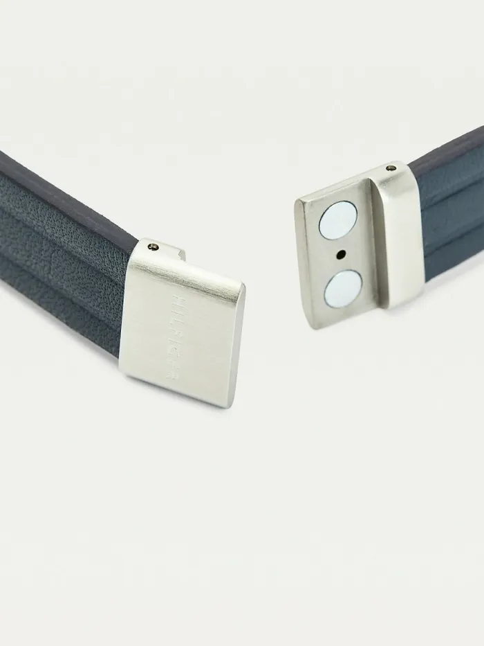 Tommy Hilfiger Flag Plaque Grey Leather Bracelet Gray Leather Mens Jewellery and Cufflinks