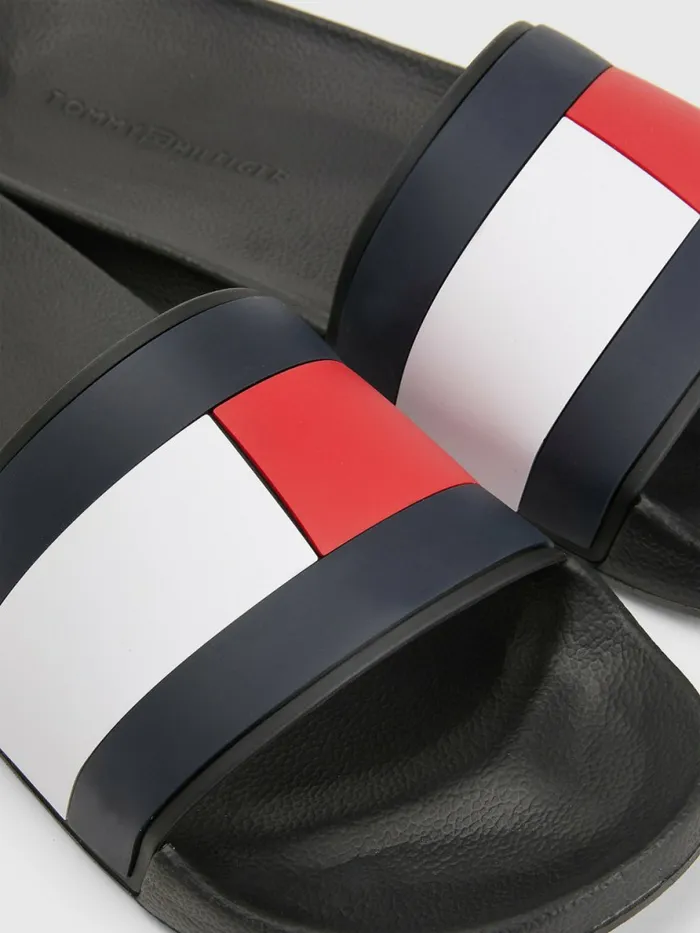 Tommy Hilfiger Flag Pool Slides Black Mens Sandals Sliders and Flip Flops Near Me