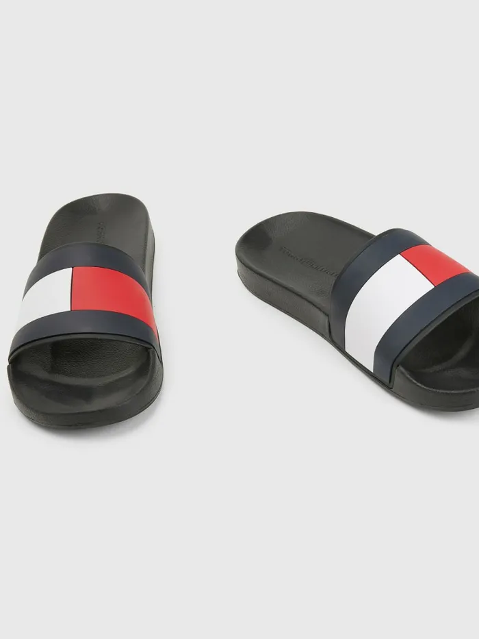 Tommy Hilfiger Flag Pool Slides Black Mens Sandals Sliders and Flip Flops Near Me