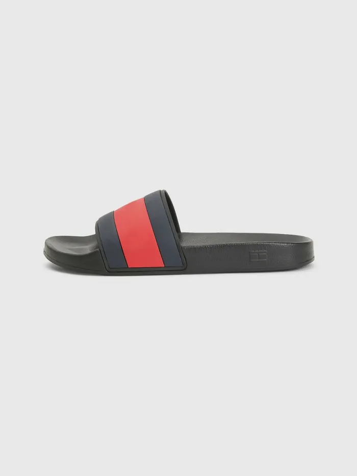 Tommy Hilfiger Flag Pool Slides Black Mens Sandals Sliders and Flip Flops Near Me