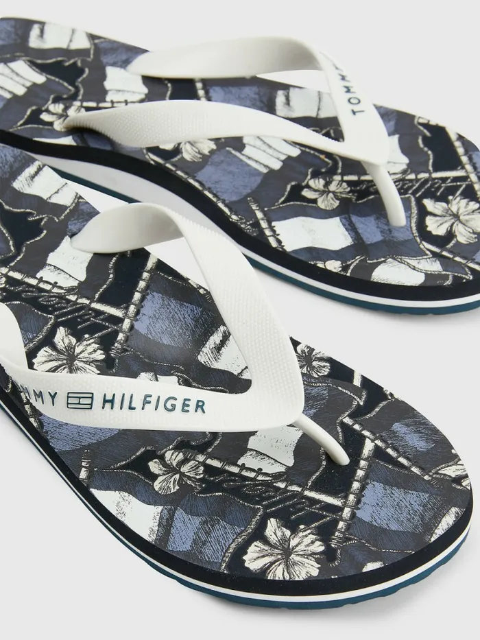 Tommy Hilfiger Flag Print FlipFlops White Mens Sandals Sliders and Flip Flops Online
