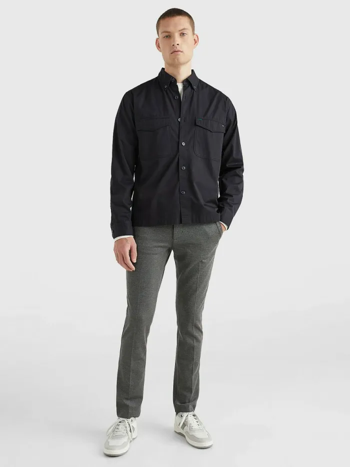 Tommy Hilfiger Flap Pocket Organic Cotton Shirt Jacket Desert Sky Mens Shirts Cheap On Sale