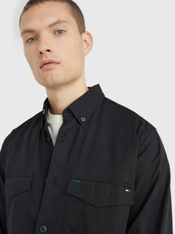 Tommy Hilfiger Flap Pocket Organic Cotton Shirt Jacket Desert Sky Mens Shirts Cheap On Sale