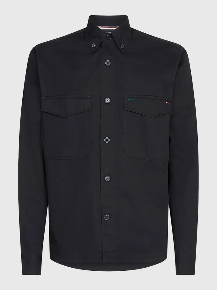 Tommy Hilfiger Flap Pocket Organic Cotton Shirt Jacket Desert Sky Mens Shirts Cheap On Sale