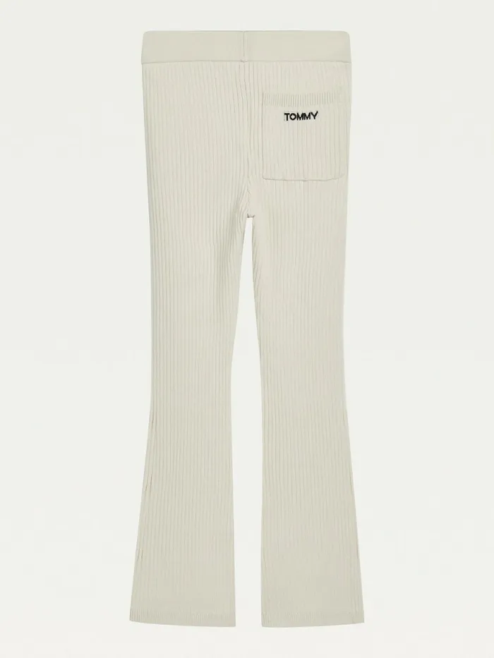 Tommy Hilfiger Flared RibKnit Trousers Stony Beige Girls Trousers Shorts and Skirts Sale