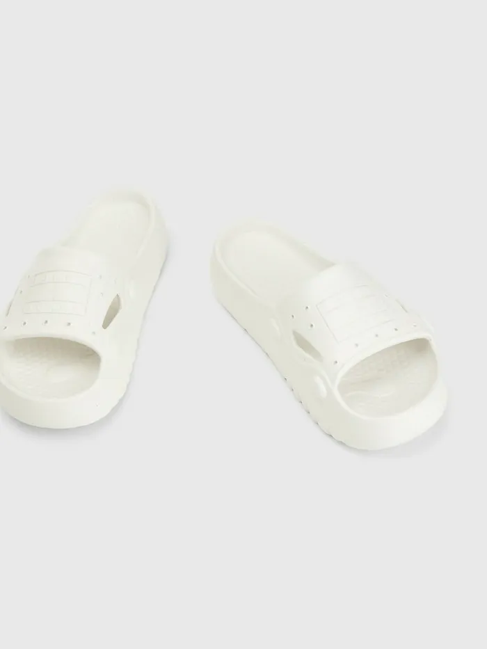 Tommy Hilfiger Flatform Cleat Pool Slides Ecru Womens Flat Shoes Cheap On Sale