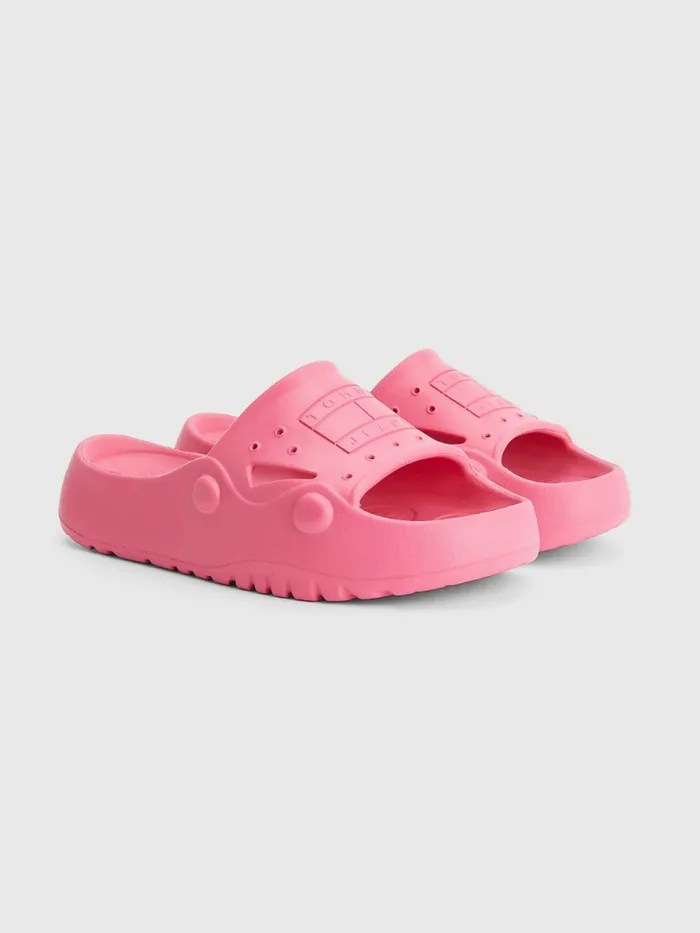 Tommy Hilfiger Flatform Cleat Pool Slides Pink Alert Womens Pumps For Sale