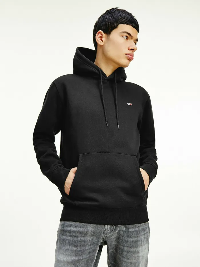 Tommy Hilfiger Fleece Flag Patch Hoody Black Mens Sweatshirts and Hoodies Gift for Friend Tommy Hilfiger Fleece Flag Patch Hoody Black Mens Sweatshirts and Hoodies Gift for Friend