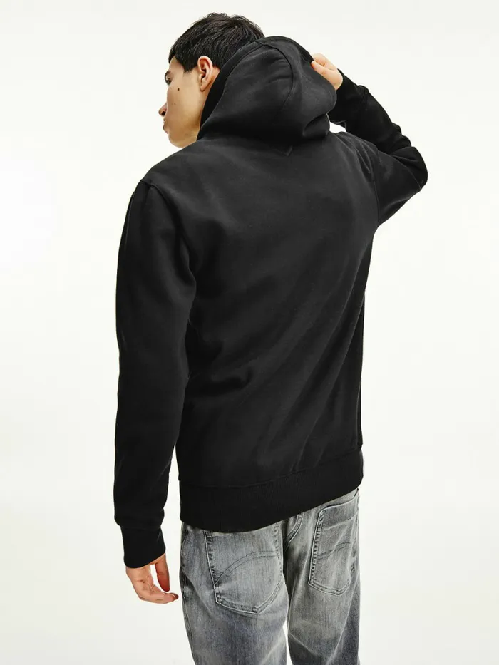 Tommy Hilfiger Fleece Flag Patch Hoody Black Mens Sweatshirts and Hoodies Gift for Friend