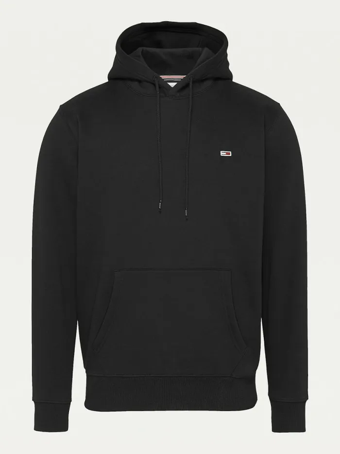Tommy Hilfiger Fleece Flag Patch Hoody Black Mens Sweatshirts and Hoodies Gift for Friend