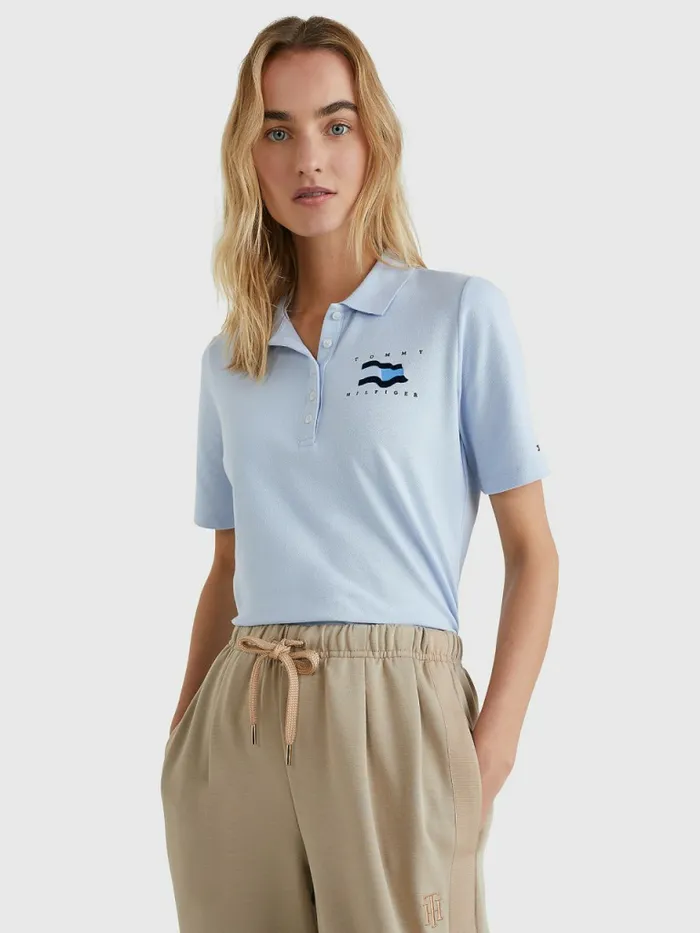 Tommy Hilfiger Flock Flag Polo Breezy Blue Womens Polo Shirts For Sale