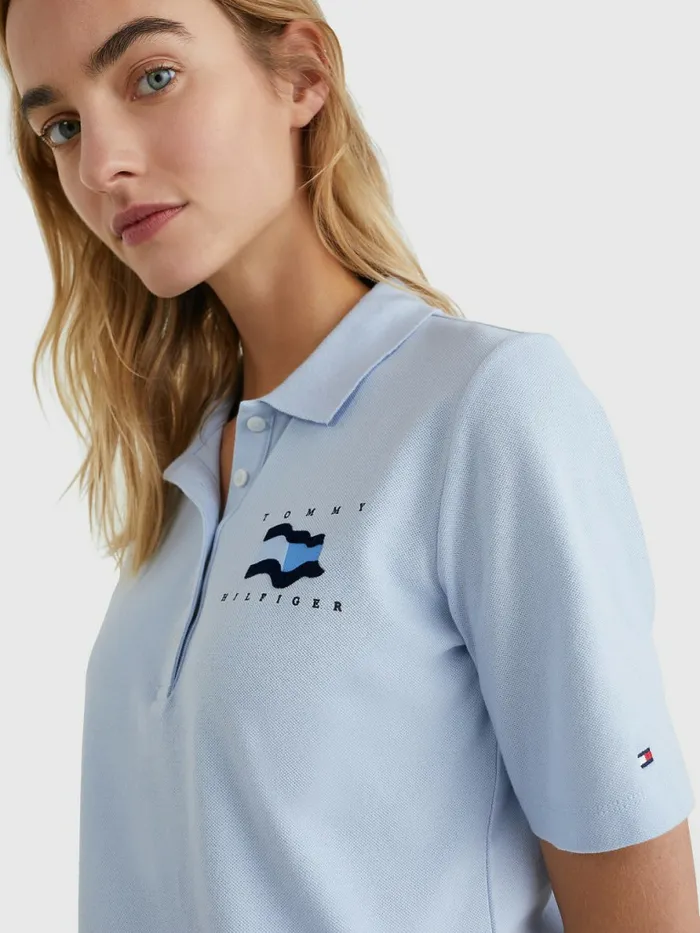 Tommy Hilfiger Flock Flag Polo Breezy Blue Womens Polo Shirts For Sale